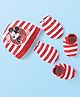 Babyhug Disney Interlock Knit Cap Mittens & Booties Set with Mickey Mouse Graphics & Stripes Red - Diameter 10.5 cm