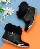 Tiny Bugs Fur Detailed Zip Up Boots - Black