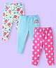 Babyhug Cotton Lycra Knit Full Length Leggings with Floral Print Pack of 3 - Pink Light Blue & White