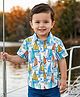 Babyhug Cotton Knit Half Sleeves Collar Shirt with Beach Theme Print- Light Blue & White