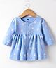 Simply Interlock Full Sleeves Front Open Frock with Bunny Print - Blue