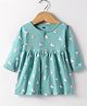 Simply Interlock Full Sleeves Front Open Frock with Horse Print - Teal Blue