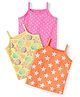 Babyhug 100% Cotton Knit Antibacterial Singlet Sleeves Slips with Floral & Star Print Pack of 3 - Pink Orange & Yellow