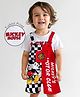 Babyhug Disney Single Jersey Knit Half Sleeves T-Shirt & Dungaree Set with Mickey Mouse Graphics - Red