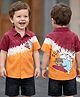 Babyoye 100% Cotton Single Jersey Knit Half Sleeves Shirt With Bear Print - Orange & Maroon