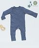 Cocoon Care Full Sleeves Solid Romper With Reversible Mittens & Footie - Blue Granite