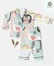 Cocoon Care 100% Bamboo Cotton Muslin Full Sleeves Animal Printed Coordinating Night Suit Set - Off White