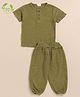 Cot & Candy Organic Cotton Half Sleeves Solid Tee & Pant Set - Olive Green