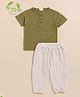 Cot & Candy Organic Cotton Half Sleeves Solid Tee & Lounge Pants Set - Olive Green & Oatmeal