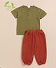 Cot & Candy Organic Cotton Half Sleeves Solid Tee & Lounge Pants Set - Olive Green & Rust Orange