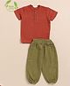 Cot & Candy Organic Cotton Half Sleeves Solid Tee & Lounge Pants Set - Dark Green