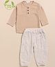 Cot & Candy Organic Cotton Full Sleeves Solid Tee & Pant Set - Tan