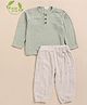 Cot & Candy Organic Cotton Full Sleeves Solid Tee With Lounge Pants Set - Sage Green & Cream