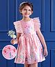 Mark & Mia Woven Sleeveless Party Frock with Floral Print & Frill Detailing - Pink