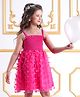 Mark & Mia Net Woven Singlet Sleeves A Line Party Frock with Butterfly Applique & Smock Detailing - Fuchsia