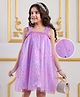 Mark & Mia Net Woven Singlet Sleeves A Line Party Frock with Frill Detailing - Lilac