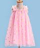 Mark & Mia Net Woven Singlet Sleeves A Line Party Frock with Frill Detailing & Floral Print - Pink