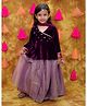 KID1 Velvet Three Fourth Sleeves Sequins & Placket Lace Embellished Lehenga Choli With Dupatta Set - Purple