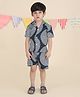 Polka Tots Cotton Half Sleeves Geometric Printed Coordinating Shirt & Shorts Set - Navy Blue