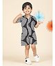 Polka Tots Cotton Half Sleeves Geometric Printed Coordinating Shirt & Shorts Set - Black