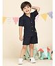 Polka Tots Cotton Half Sleeves Solid Coordinating Shirt & Shorts Set - Navy Blue
