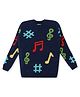 KNITCO Full Sleeves Music Sign & Hashtag Designed Sweater - Navy Blue