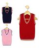 KNITCO Pack Of 3 Sleeveless Solid Sweater Vests - Navy Blue Pink & Red