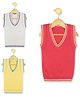 KNITCO Pack Of 3 Sleeveless Solid Sweater Vests - Cream Yellow & Rose Pink