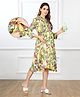 Bella Mama Woven  Three Fourth Sleeves Shirt Maternity Dress  With Floral Print - Yellow