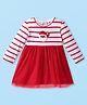 Babyhug Cotton Knit Full Sleeves Dress With Santa Claus Embroidery - White & Red