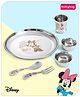 Babyhug Disney Minnie Mouse Stainless Steel Dinner Set Round - 6 Pieces| Easy to Clean & Maintain| Encourage Self Feeding| Laser Print| Dishwasher Safe| Gifting Option - Silver