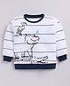 CUTOPIES Interlock Full Sleeves Animals Printed Striped Sweatshirt -White & Navy Blue