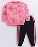 CUTOPIES Cotton Full Sleeves Animals & Birds Printed Sweatshirt & Joggers Set - Pink