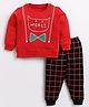 CUTOPIES Cotton Full Sleeves Merci Text Printed Sweatshirt & Checked Joggers Set - Red