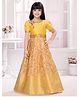 Tiny Kingdom Half Puffed Sleeves Floral Embroidered & Bandhani Printed Pleated Gown - Yellow