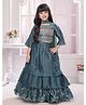 Betty By Tiny Kingdom Satin Three Fourth Sleeves Ethnic Embroided & Floral Foil Printed Lehenga Choli Dupatta Set - Blue