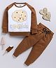 TOONYPORT Cotton Full Sleeves Cookie Printed Sweatshirt With Solid Joggers Set - Brown