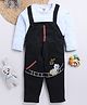TOONYPORT Cotton Bear Embroidered Dungaree With Full Sleeves Striped Tee - Blue