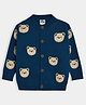 Mi Arcus 100% Cotton Full Sleeves Bear Printed Cardigan- Blue