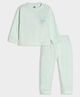 Mi Arcus Full Sleeves Dog Face Embroidered Tee & Coordinating Pajama Set - Mint Green