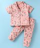 CUCUMBER Sinker Knit Half Sleeves Night Suit with Floral Print - Peach