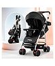 Baybee Convertible Infant Baby Pram Stroller for Newborn Babies with 3-Position Adjustable Seat & Canopy, Reversible Bassinet & 3 Point Safety Belt | Baby Stroller for Toddlers (Black)