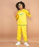 CRIMSOUNE CLUB Cotton Full Sleeves World Street Text Printed Hooded Sweatshirt With Solid Joggers Set - Yellow