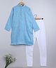 Little Clothing Cotton Linen Woven Full Sleeves Solid Kurta With Churidar Set - Blue