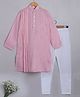 Little Clothing Cotton Linen Woven Full Sleeves Pleated Kurta With Churidar Set - Pink