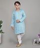 Little Clothing Cotton Linen Woven Full Sleeves Pleated Work Kurta With Churidar Set - Blue