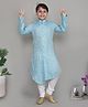 Little Clothing Cotton Linen Woven Full Sleeves Solid Kurta With Churidar Set - Blue