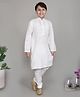 Little Clothing Cotton Linen Woven Full Sleeves Lace Work Coordinating Kurta With Churidar Set - Off White