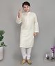 Little Clothing Cotton Linen Woven Full Sleeves Embroidered Kurta With Churidar Set - Cream