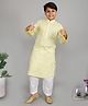 Little Clothing Cotton Linen Woven Full Sleeves Embroidered Kurta With Pathani Set - Yellow